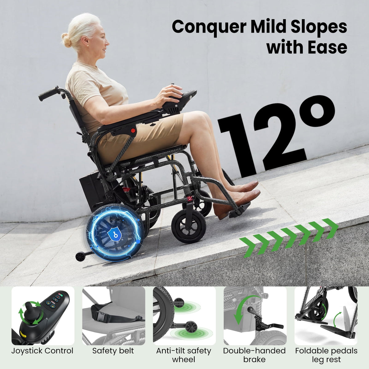 Ostrina Portable Electric Wheelchair,Lightweight Foldable Power Chair for Seniors & Adults,20+ Mile Range All‑Terrain,360°Joystick,286 lbs Capacity(Black)