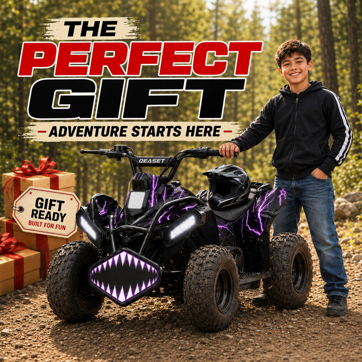 39cc Teen Gas ATV, Gas Powered 4 Wheeler for Teens 16+, 4-Stroke Beginner ATV, Up to 15 MPH, Adjustable Speed, Safety Switches, Front & Rear Brake - Purple