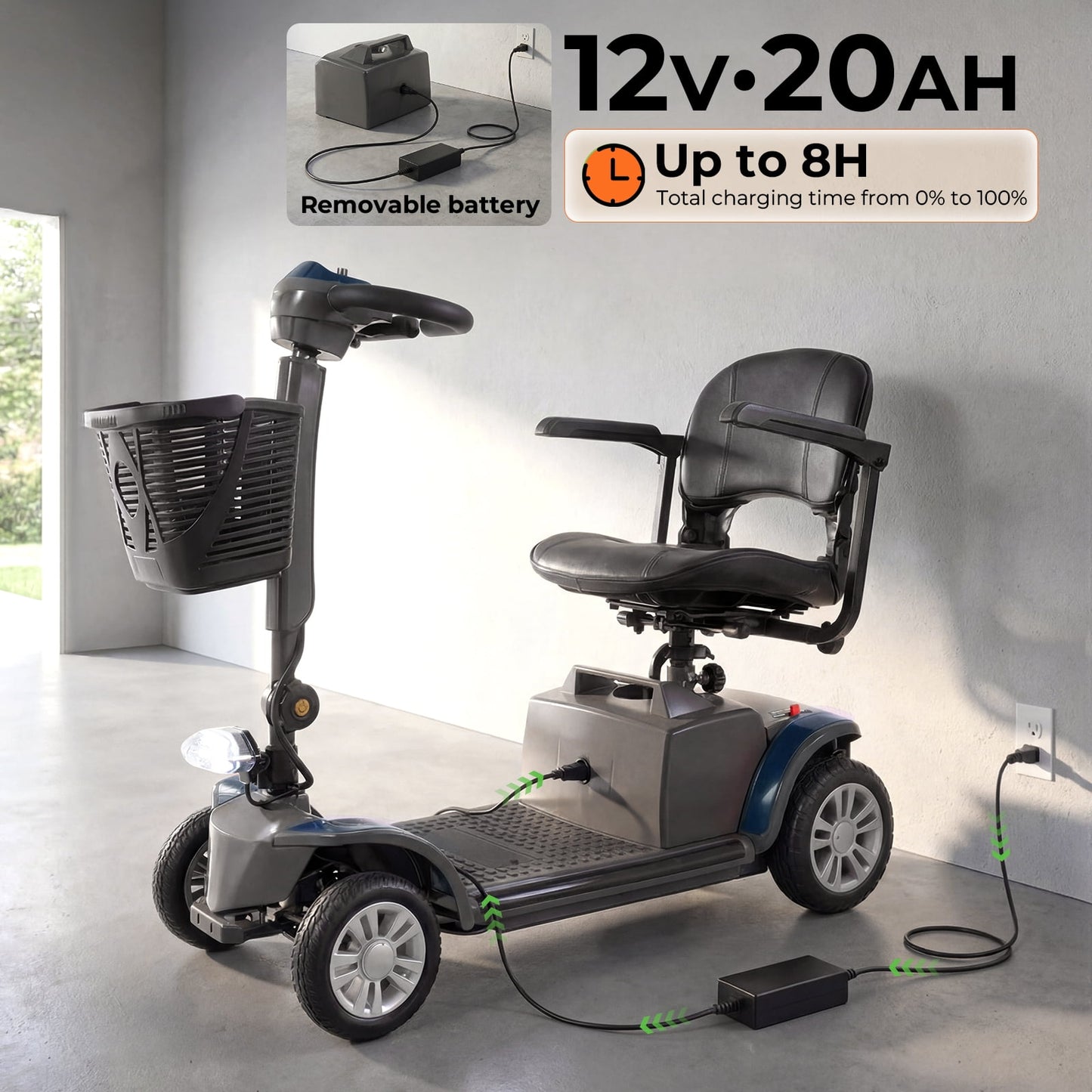 Arshin Senior-Friendly Mobility Scooter,Easy-to-Use and Lightweight Foldable,300lbs,Blue