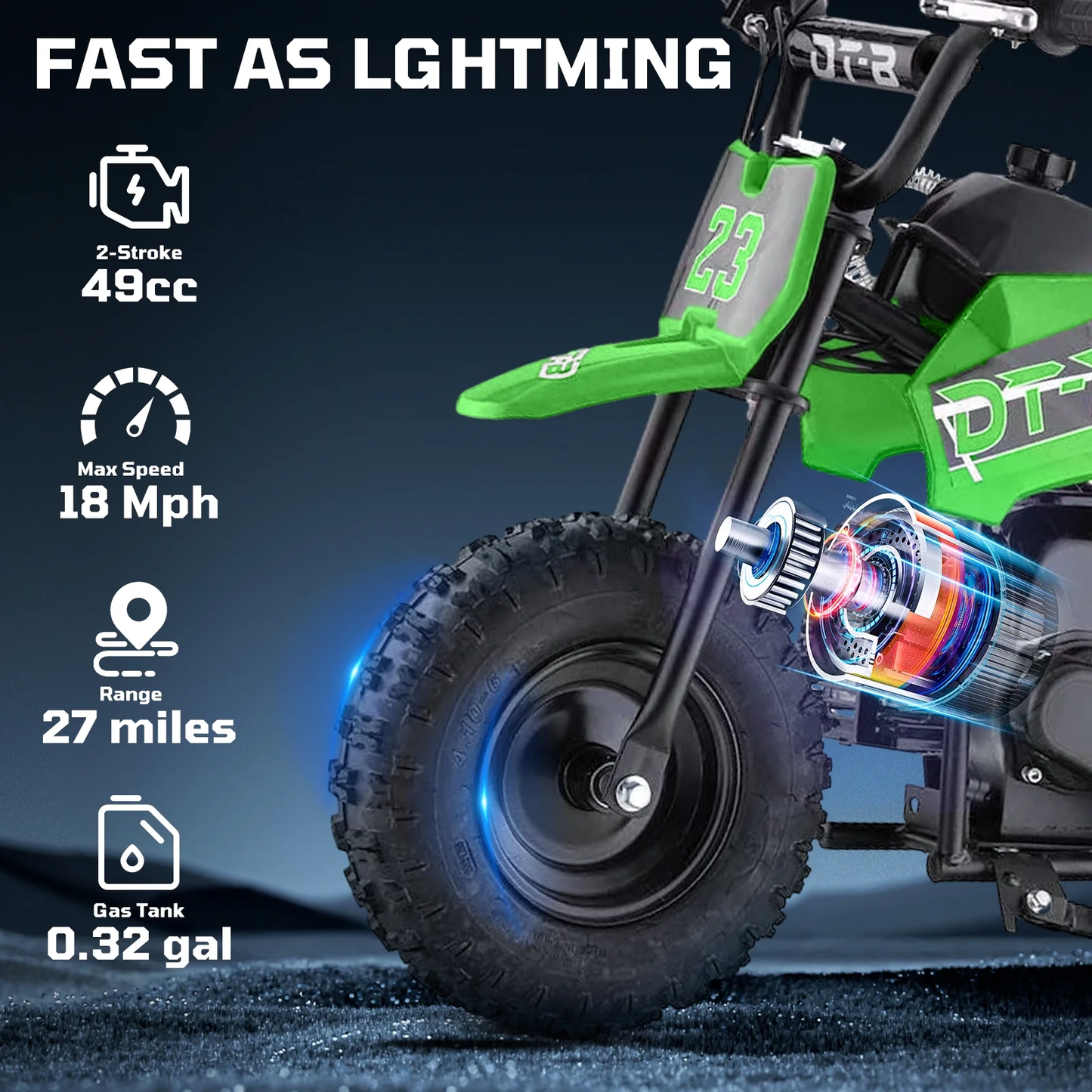QEASET 49CC Gas Powered Mini Bike, 2-Stroke, up to 20Mph, EPA Approved(Green)