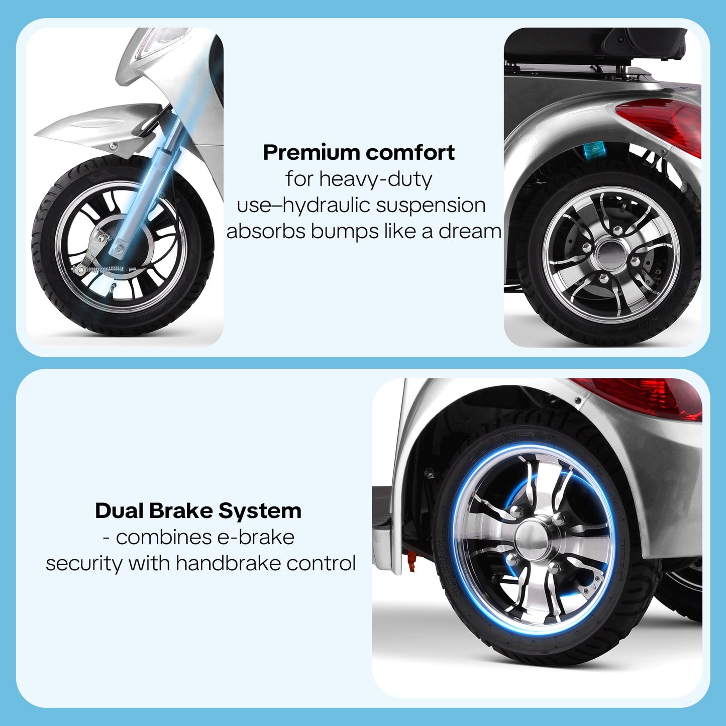 Upgrade Heavy Duty 3 Wheel Mobility Scooter for Seniors & Adults 500lbs Capacity,Arshin Electric Powered Wheelchair Device for Travel,800W All Terrain Mobility Scooter,31 Miles Range,7-15 Mph(Silver)