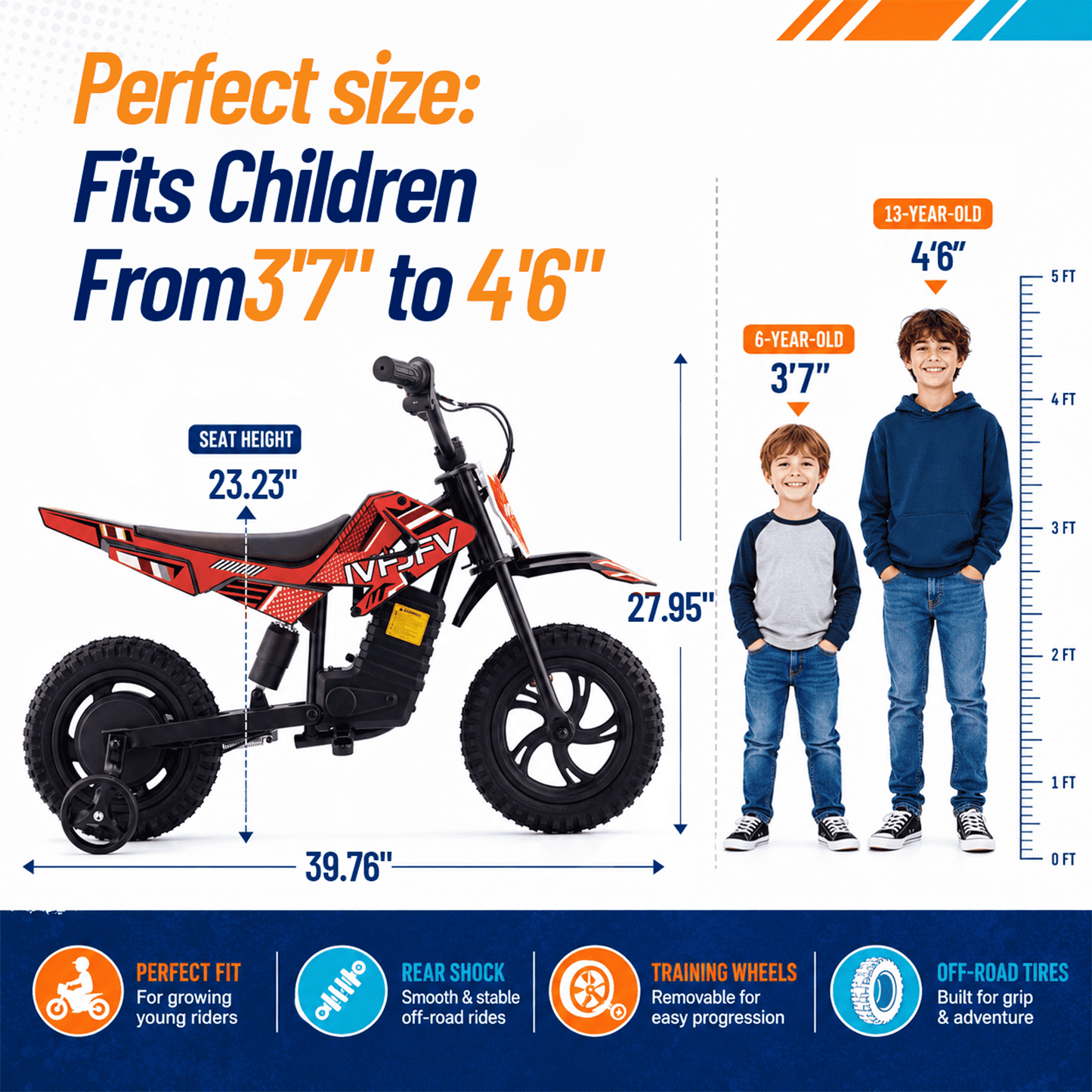 IVFJFV Electric Dirt Bike,up to 6.21 mph, 24V Electric Dirt Bike with Removable Training Wheels for Child 8+,Red