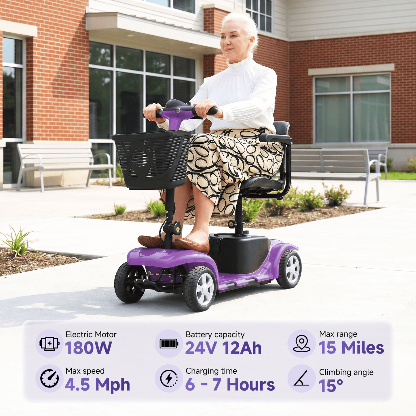 LiltJan Foldable Mobility Scooter for Adults Elderly– Mobility Scooter for Seniors 4-Wheel Portable Motorized Scooter with 300 lbs Capacity with 15 Miles Range