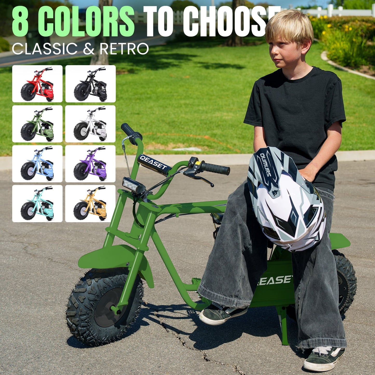 QEASET Mini Dirt Bike – 30 km/h 4-Stroke Off-Road Motorcycle for Teens & Adults,Green