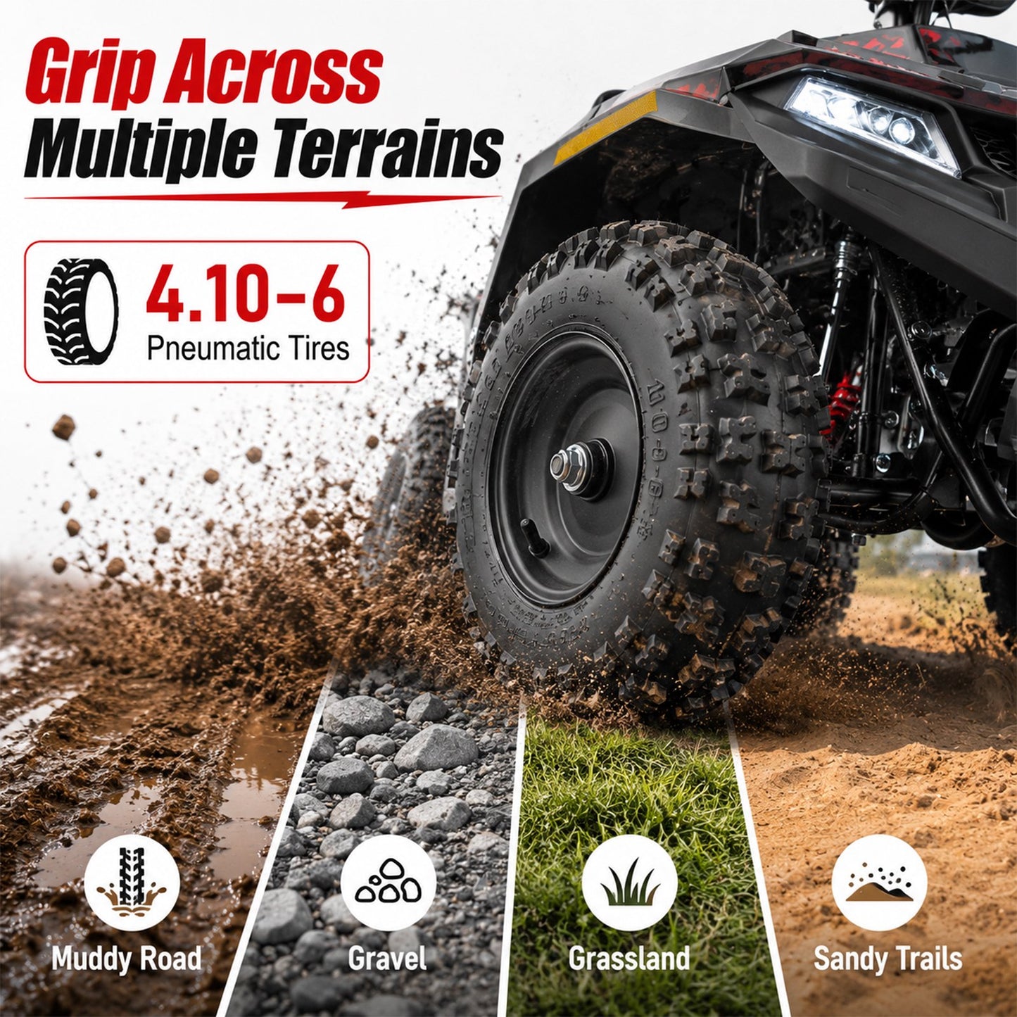 36V Electric Four Wheeler,IVFJFV 500W Four Wheel with Disc Brake Off-Road Ride On Vehicle, Dual Speed Lock &Dual Speed 10mph Low /15mph High All Terrain Ride On Vehicle for Teen Riders,RED