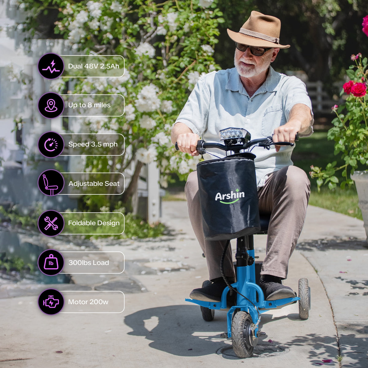 Ostrina Ultra-Lightweight Foldable Mobility Scooters for Seniors & Adults,All Terrain Mobility Scooter with 300lbs,Electric Wheelchair Strong Device for Travel,2 Batteries,Variable Speed(Purple)