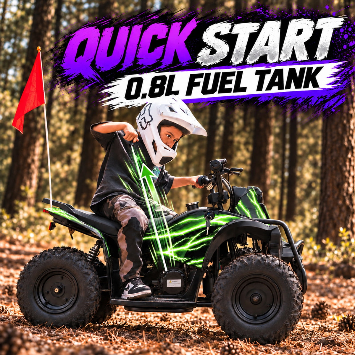 40cc Kid Gas ATV, Gas Powered 4 Wheeler for Kid 6+, 4-Stroke Beginner ATV, Up to 15 MPH, Adjustable Speed, Safety Switches, Front & Rear Brakes - Green