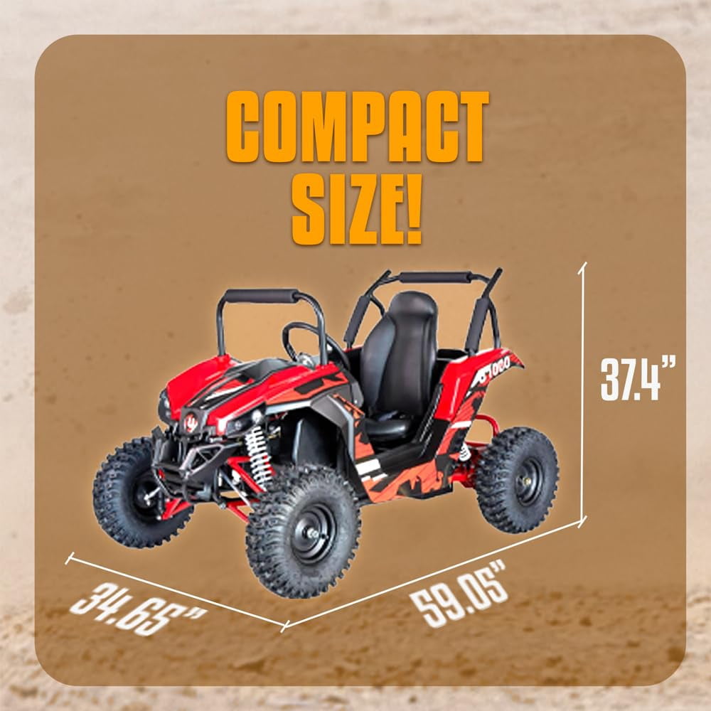 Aoemoe UTV Ride on Car (Large),Shock Absorber, 48V Electric Vehicles with Disk Brake, Gear Switch, Steel Frame, Off-Road Tire, Flexible Seat Belt and Seat, Three-Speed Parental Limit-Lock Function (Red)
