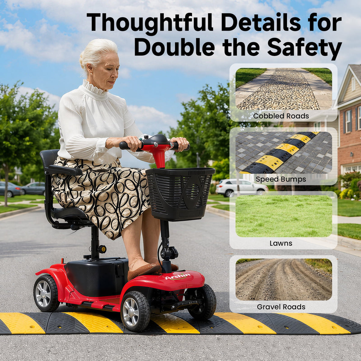 Ostrina Elderly 4-Wheel Mobility Scooter-Removable Battery,All-Terrain Foldable Power Wheelchair for Adults,300 lbs Capacity(Red)+ FREE Phone & Cup Holders