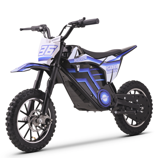 Aoemoe Motorcycle, Motorized Dirt Bikes for kids 8-14, 36V 500W – 15 MPH Top Speed, Dual Suspension, Blue