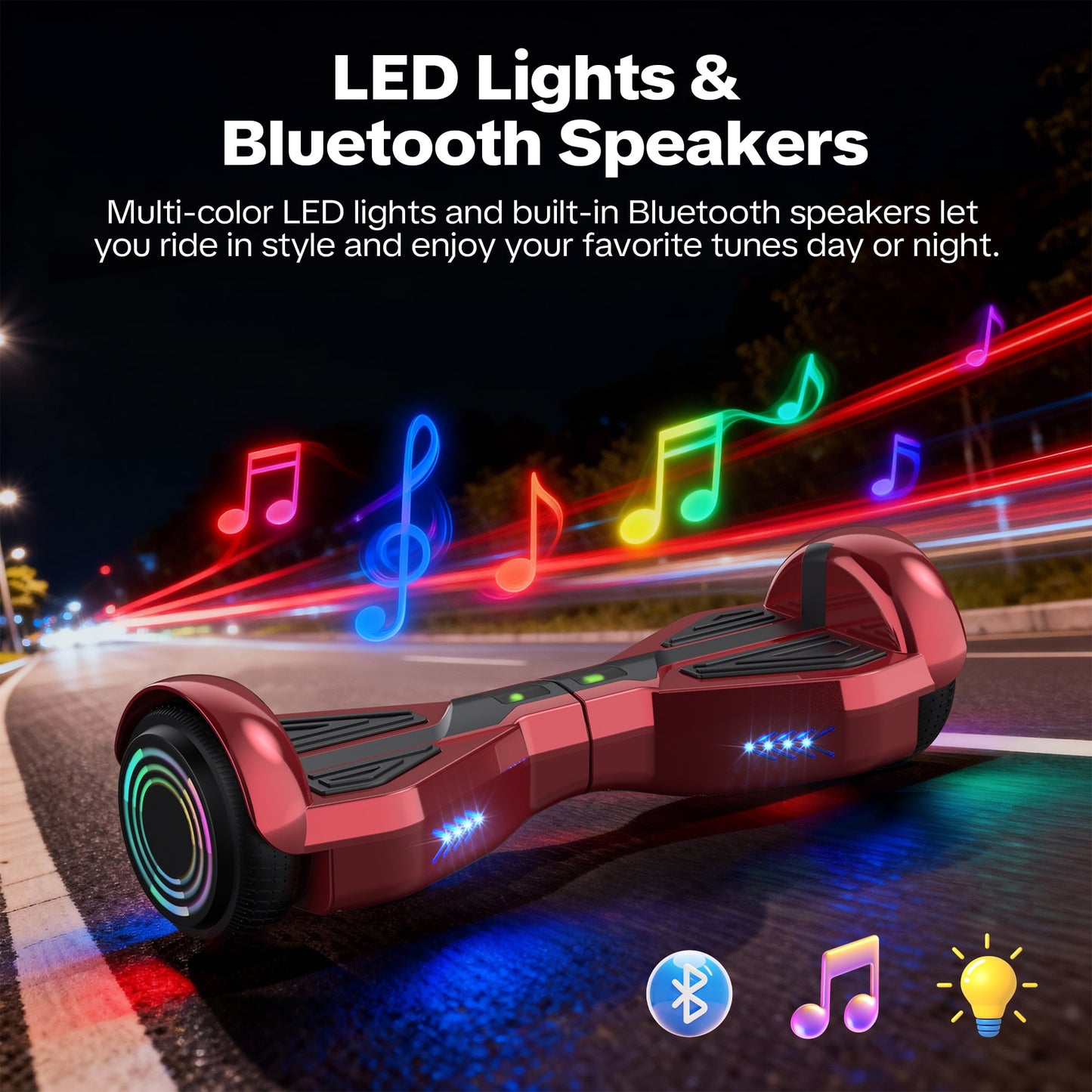 Mosta Hover Electric Scooter Board for Kids & Adults, 9 mph & 9 Miles All Terrain Self-Balance Scooter with Bluetooth and Led Lights,6.5 inch,165 lbs capacity,LED Light,Perfect Gift