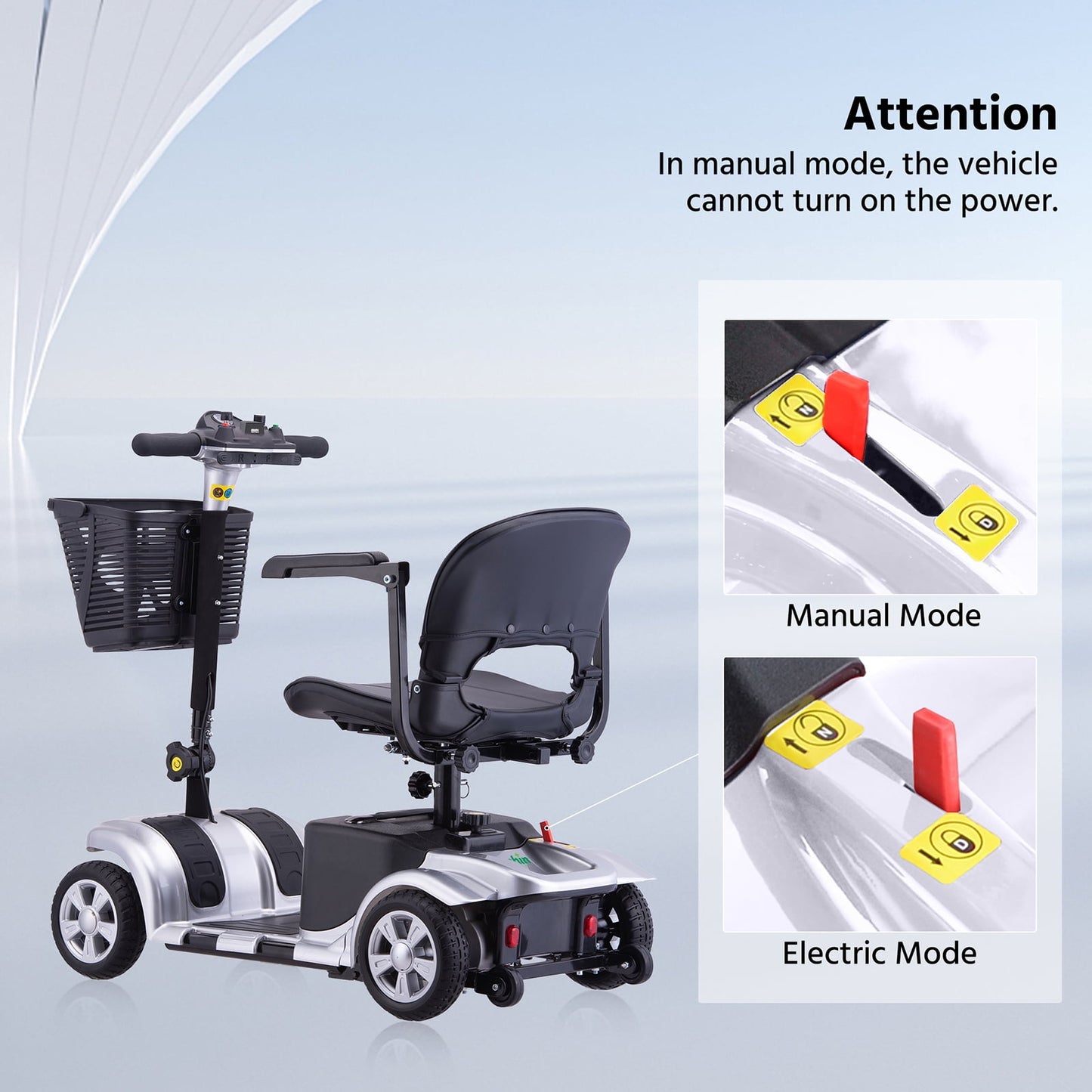 Arshin Mobility Scooters for Seniors,4 Wheels Mobility Scooters Lightweight and Portable,180W 24V Motor,Suitable for Travel,Adults,Elderly(Silver)
