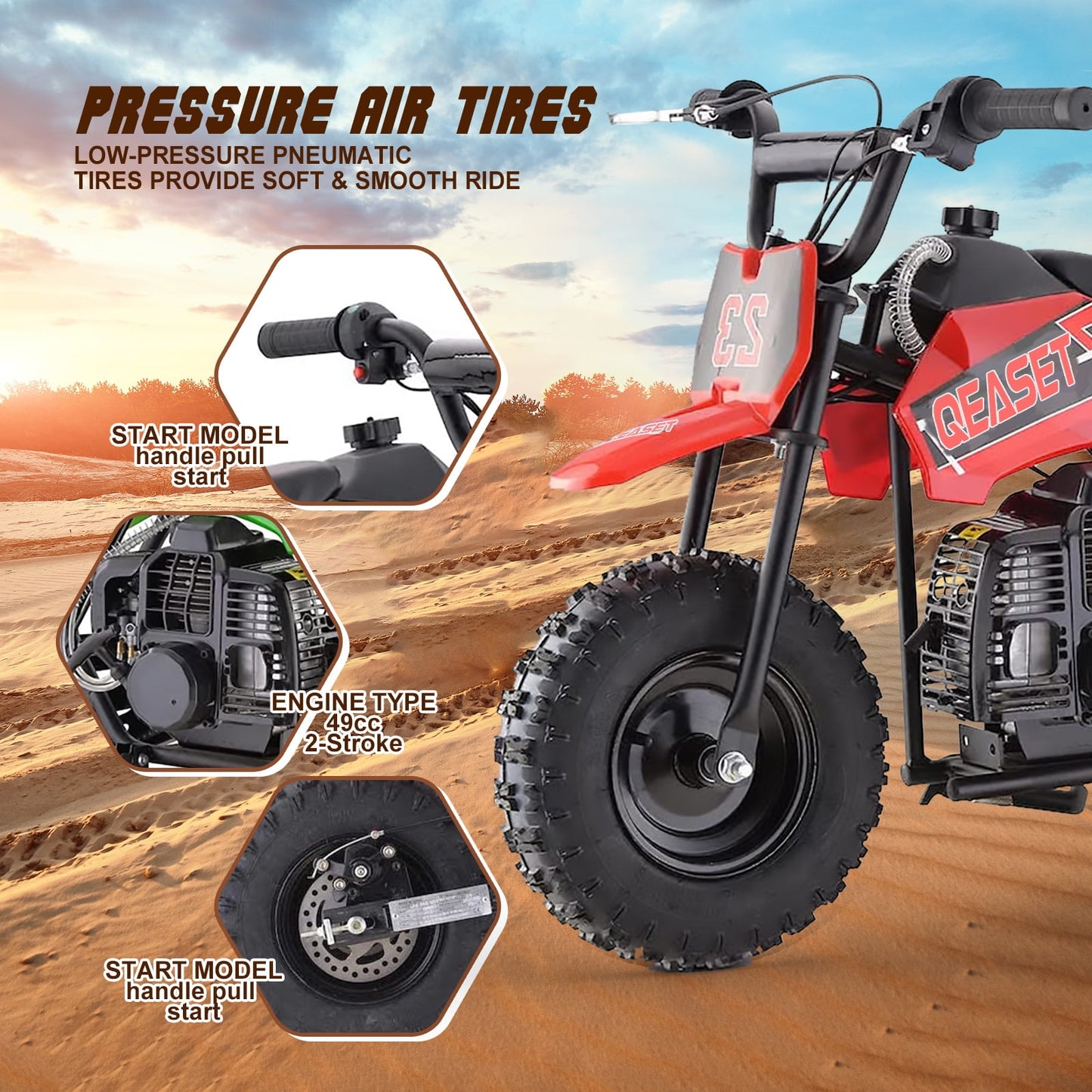 QEASET Mini Kid Dirt Bike,49 CC 2-Stroke Gas Bike with Off-Rode Tire,up to 20Mph, EPA Approved(Red)