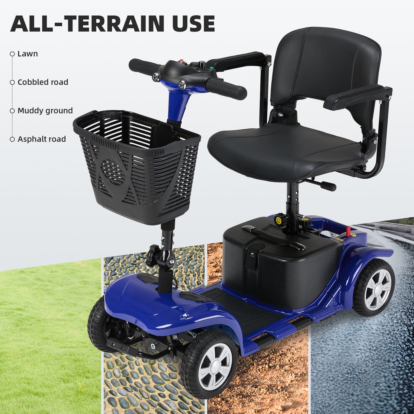Arshin Mobility Scooters for Seniors,4 Wheels Outdoor Mobility Scooters Lightweight and Portable,180W 24V Electric Mobility Scooters with High-Power Motor,Suitable for Travel,Adults,Elderly(Blue)