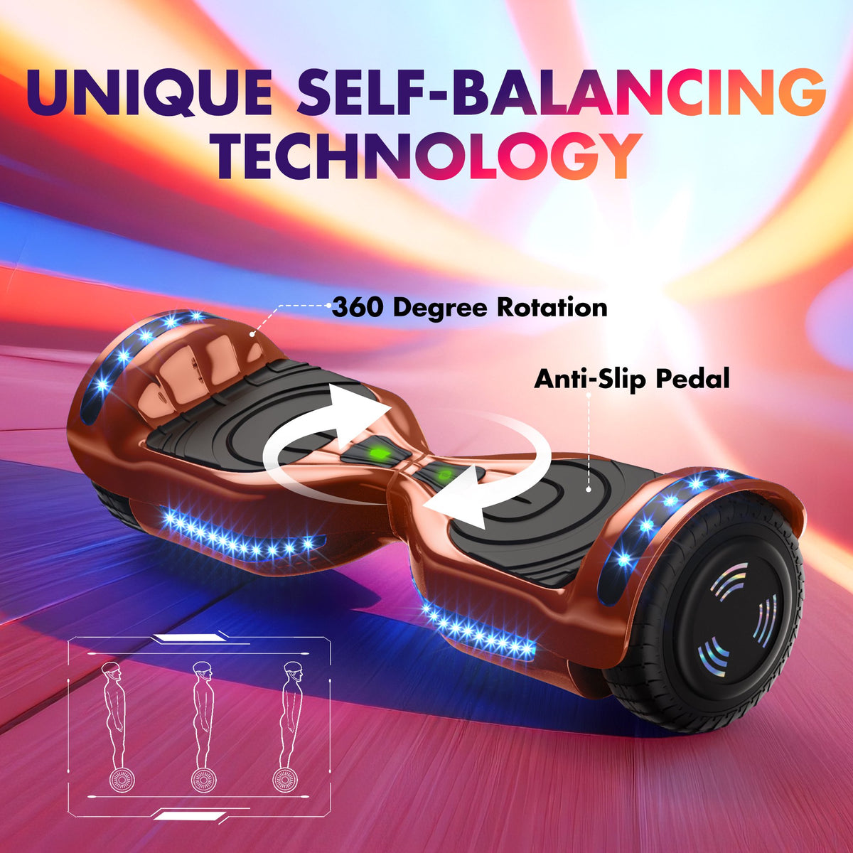 Hover Off Road Board Electric Scooter with LED Lights & 400W Motor, Kids Scooter with 9MPH Max Speed, Electric Scooter with Bluetooth Speakers, Tcdjtc Self-Balance Scooter for Kids