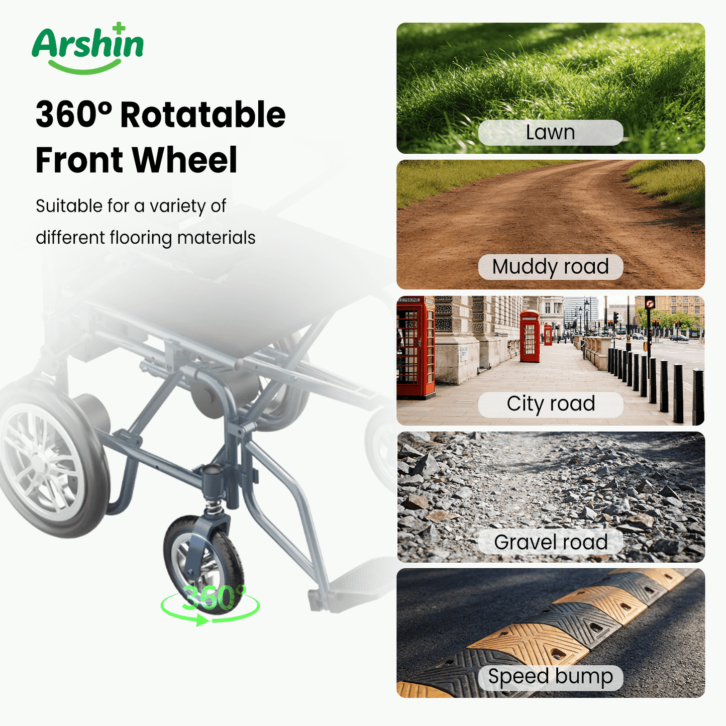 Arshin Foldable Electric Wheelchair for Seniors,All Terrain Motorized Wheelchair for Seniors with Detachable Battery,Warranty,Blue