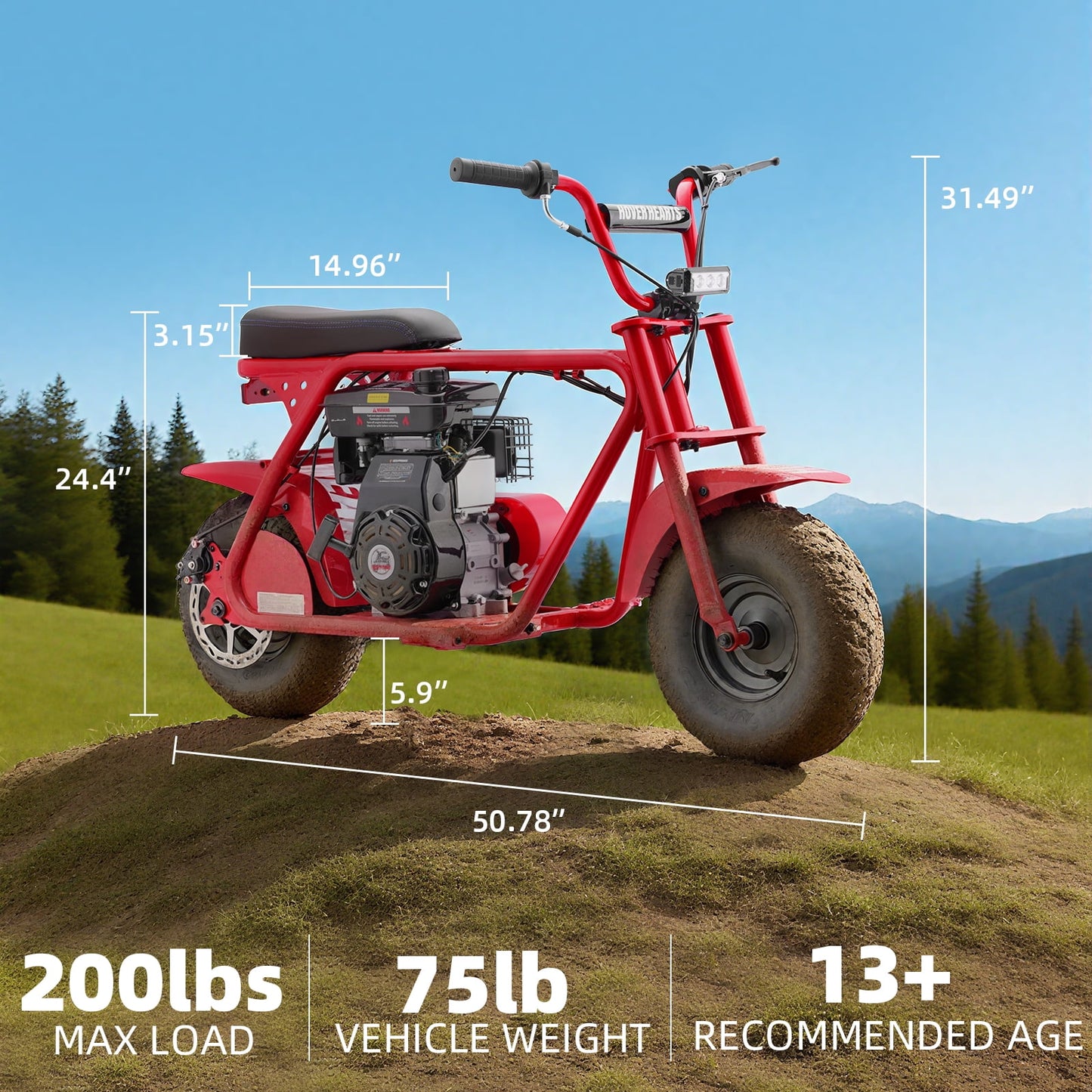 Aoemoe MB001 Gas Powered Mini Dirt Bike 99CC for Teens and Adults, 22MPH Off Road Motorcycle, Weight Support Up to 200 LBS - Red