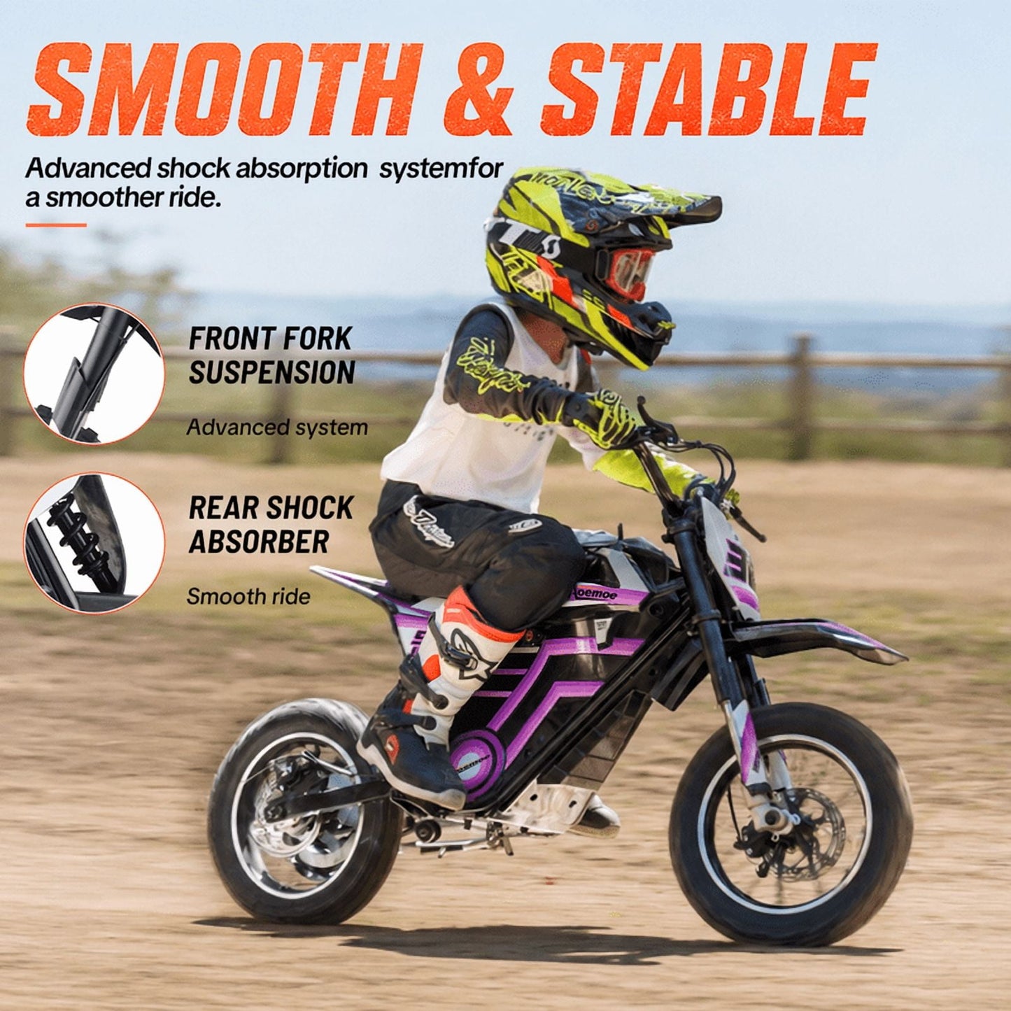 Aoemoe Electric Dirt Bike, 36V 500W Motorized Mini Bike, 17 MPH Top Speed, Front Suspension, Off-Road Tires, Purple