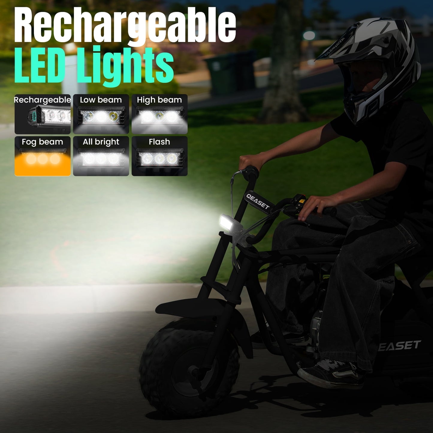 QEASET 99cc Mini Bike Gas Powered, 4-Stroke with LED Headlight, Black