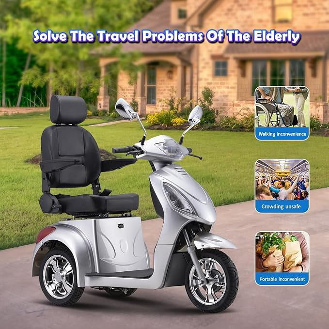 SKRT Electric Large 3 Wheel Mobility Scooters, Heavy Duty Wheelchair Device, 400 LBS Capacity for Seniors & Adults, Speed Adjust, Remote Key, Assembled In US, Receive Ready to Ride
