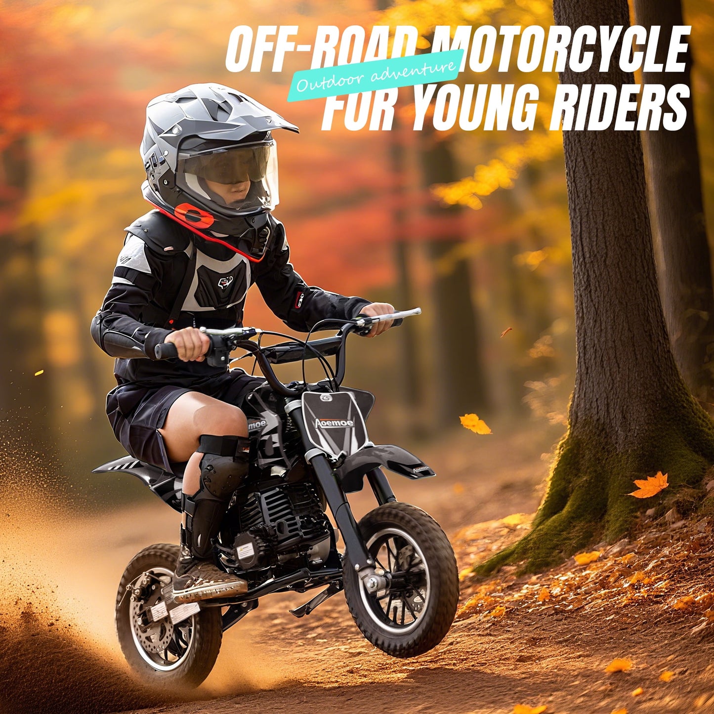 Aoemoe 49cc 2-Stroke Gas Mini Dirt Bike, Off-Road Tires & Disc Brakes, 20mph/160lb, Black