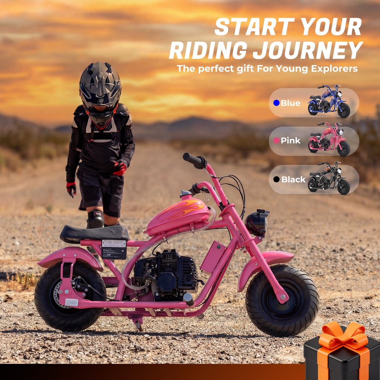 QEASET 40cc Gas Power 4 Stroke Mini Pit Dirt Bike Pull Start for Tweens with 6" Wheels, PINK