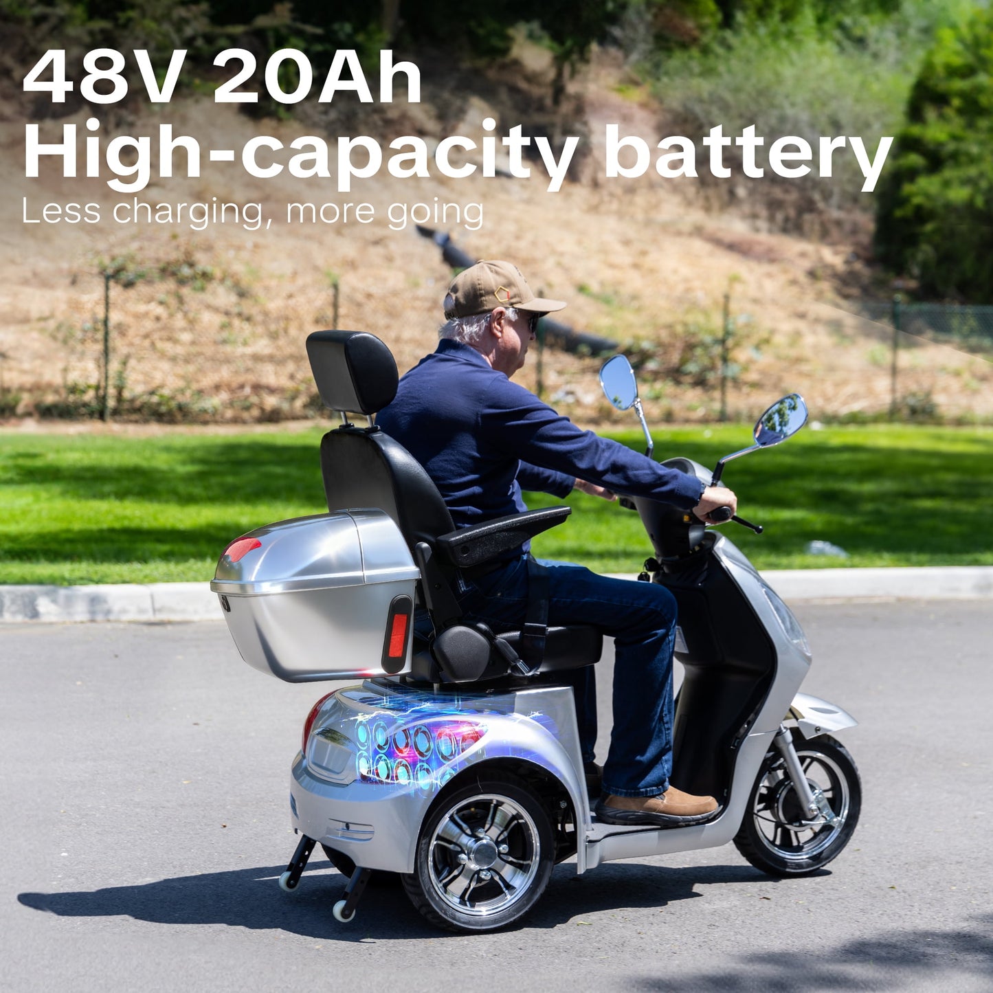 Arshin 3-Wheel Mobility Scooter for Seniors–500 lb Capacity,800W Motor,31-Mile Long Range,15 MPH Top Speed,Premium Comfort Seat,Rear Trunk,No Assembly(Silver)