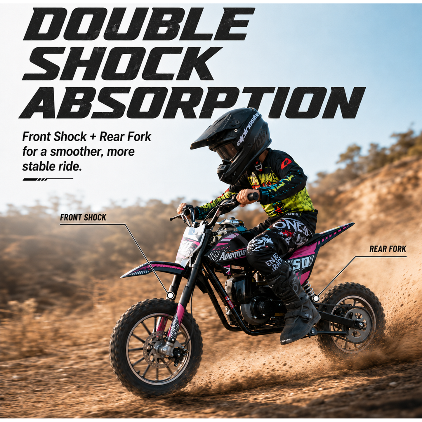 Aoemoe 39cc motor bike, 20mph gas dirt bikes for boys 8 12, Disc Brakes, Max Load 165Lbs, kids dirt bike, Pink