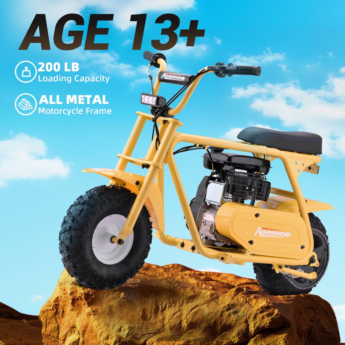 Mini Bike, Gas Dirt Bike, Minibike, Gas Powered Mini Bikes for Adults, 99cc-4 Stroke Pit Bikes with Led, Dirtbike Max Load 200 Lbs, Speed 34.5 KM/H, Perfect Gift