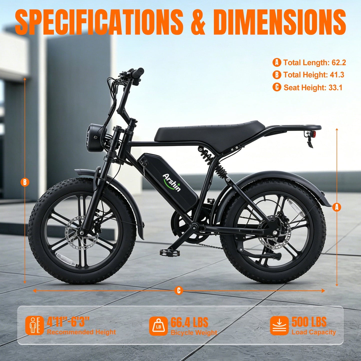 Arshin 20“Fat Tire Electric Bike for Adults,Off-Road Ebike,1500W Peak Motor,28 MPH Max Speed,7-Speed,48V 15Ah Battery,UL2849 Certified,Ages 16+ (Black)