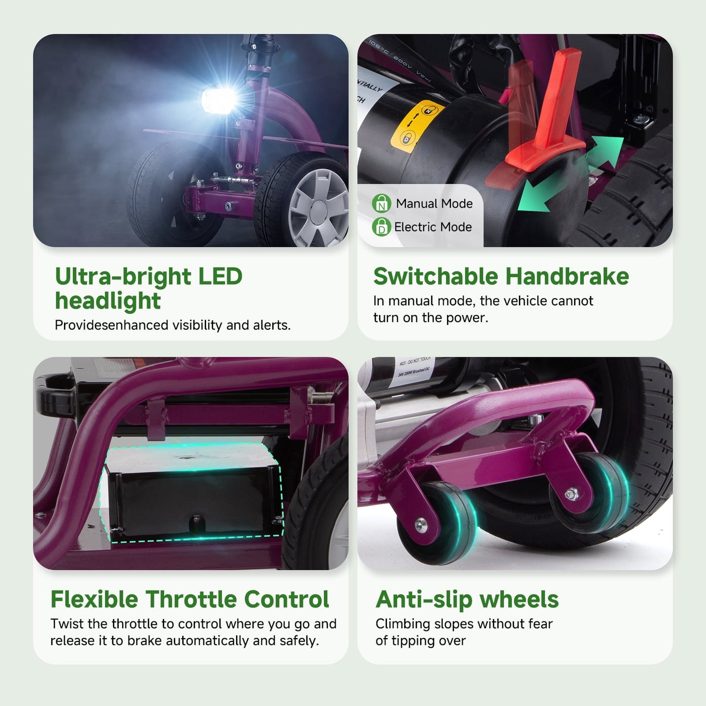 Arshin Mobility Scooter for Seniors & Adults,24V 250W Lightweight Foldable,300 lbs Capacity,Adjustable Speed(Purple)