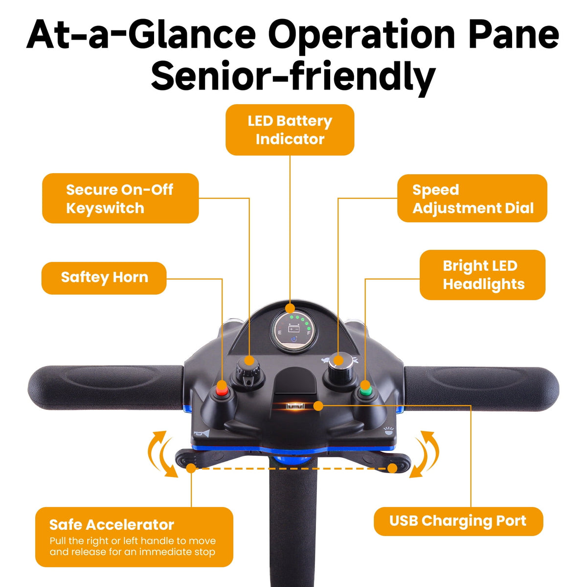 Ostrina Elderly 4-Wheel Mobility Scooter-Removable Battery,All-Terrain Foldable Power Wheelchair for Adults,300 lbs Capacity(Blue)+ FREE Phone & Cup Holders