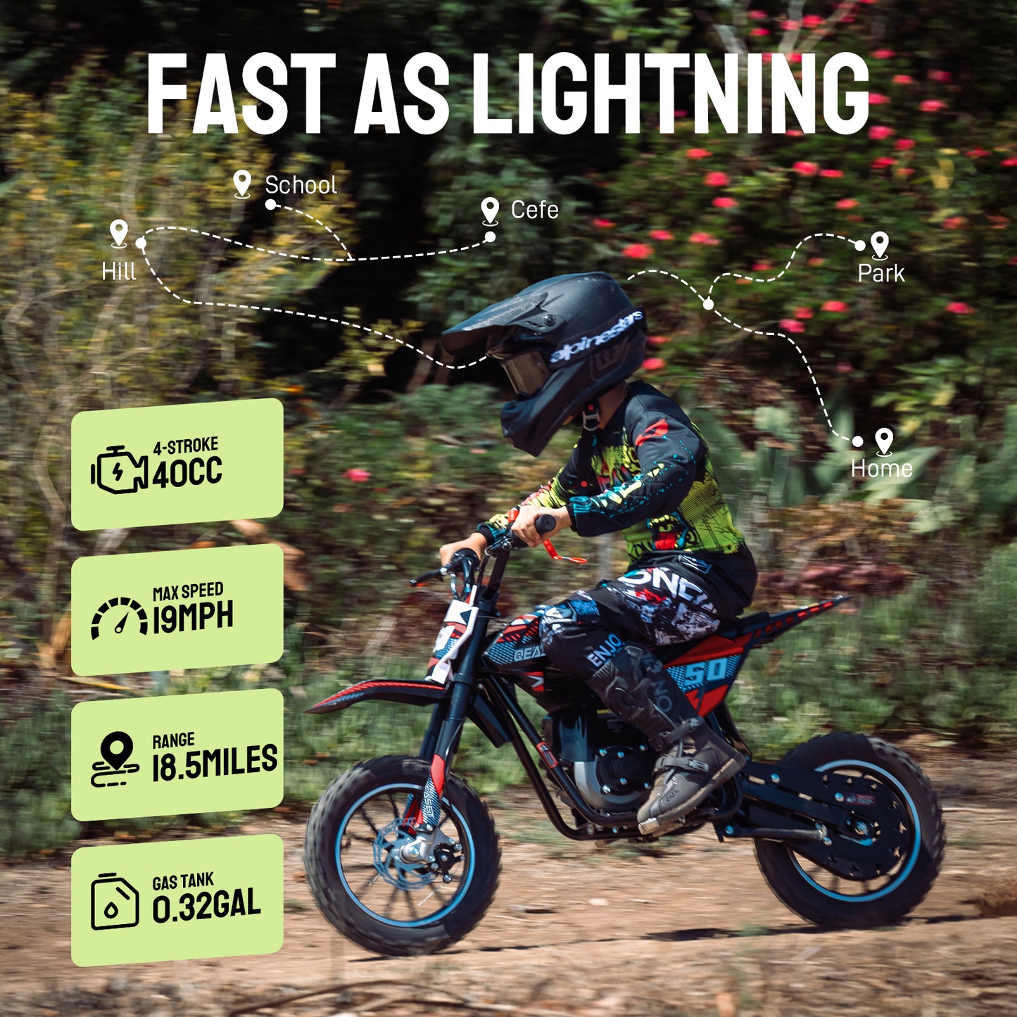 QEASET Gas Dirt Bike for Adults & Teens, 49CC 4-Stroke Gas Powered Mini Bike, Max Speed 25mph, Age13+ (Red)