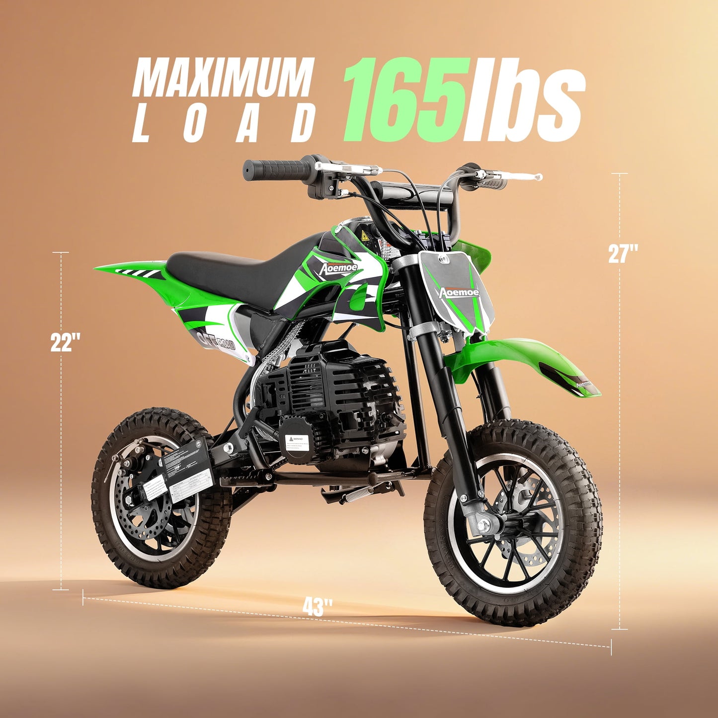 Aoemoe 49cc 2-Stroke Gas Mini Dirt Bike, Off-Road Tires & Disc Brakes, 20mph/160lb, Green