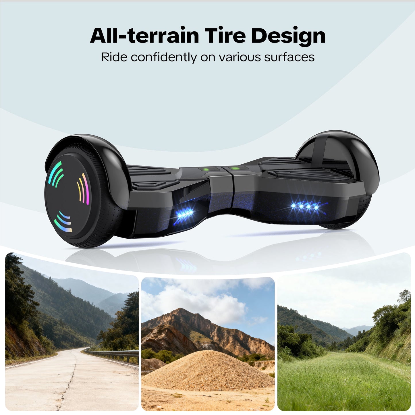 MOSTA All Terrain Self-Balance Scoote ,Electric Scooter Board for Kids & Adults with Bluetooth and Led Lights,6.5 inch,165 lbs capacity Perfect Gift