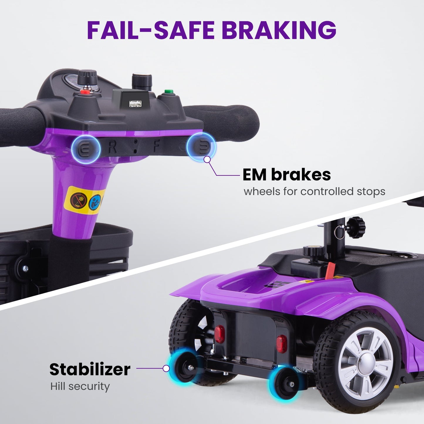 Arshin Improve 4 Wheel Mobility Scooter for Seniors,Foldable Powered Mobile Wheelchair for Adult 300lbs,Purple
