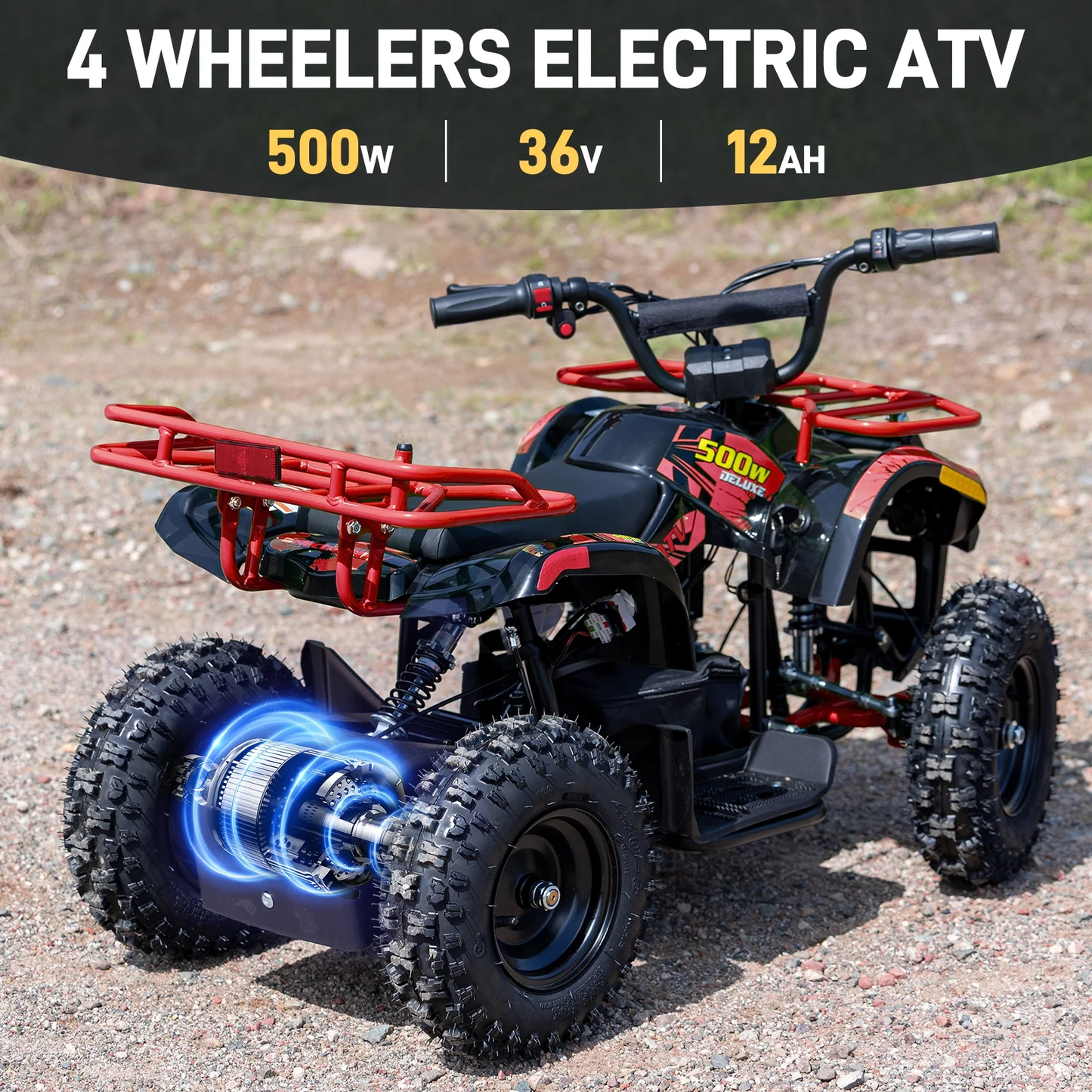 500W 36V Battery Ride-On Off-Road 4-Wheeler – 15-Mile Range, Red