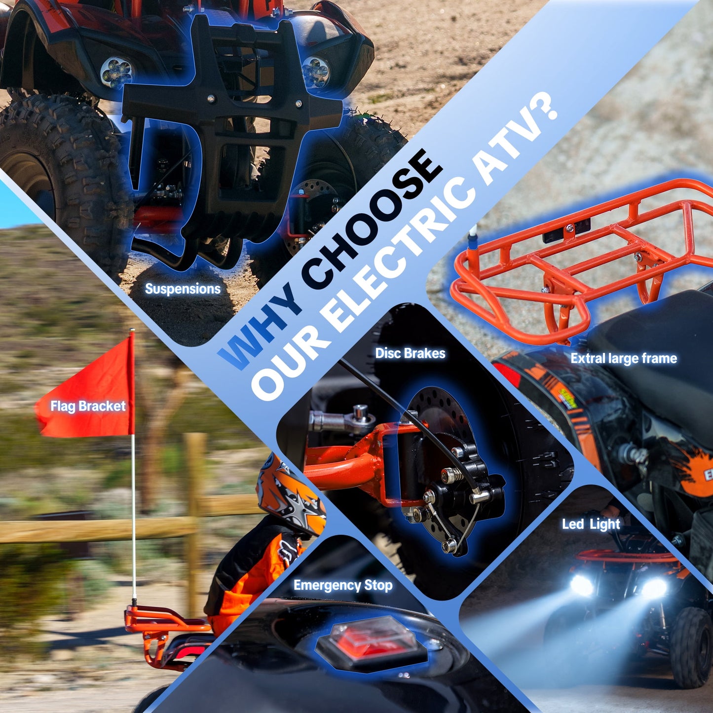 Electric 4 Wheeler,IVFJFV Dual Speed 10-15 MPH 4 Wheel with Parental Safety Key, 15 Miles Max Range,36V Ride on Car with Front & Rear Suspension & 10 Inch All-Terrain Wheels for Trail,Orange
