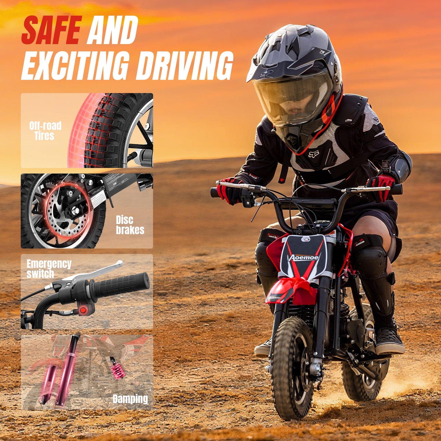 Aoemoe 49cc 2-Stroke Gas Mini Dirt Bike, Off-Road Tires & Disc Brakes, 20mph/160lb, Red