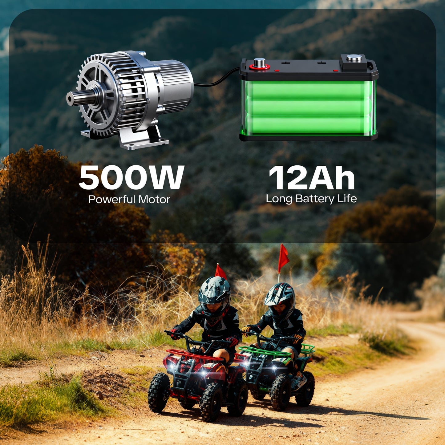 QEASET 500W 36V Battery Ride-On Off-Road 4-Wheeler – 15-Mile Range, Red