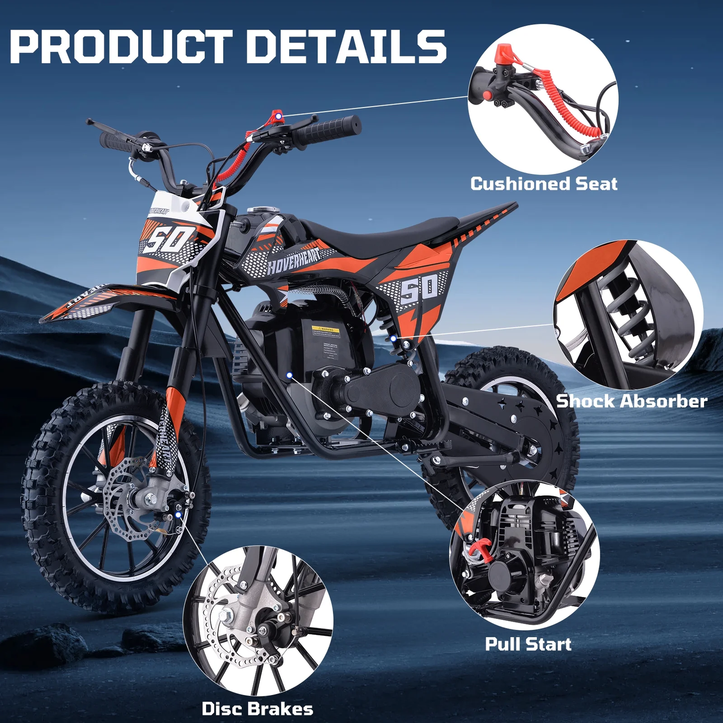Aoemoe Gas Dirt Bike, 50cc 4-Stroke Gas Powered Kids Off Road Motorcycle (Model-DB4S004) with Off-Road Tire, Suspensions, Disc Brakes, Max Load 165Lbs, Up to 25Mph, NO OIL MIX REQUIRED