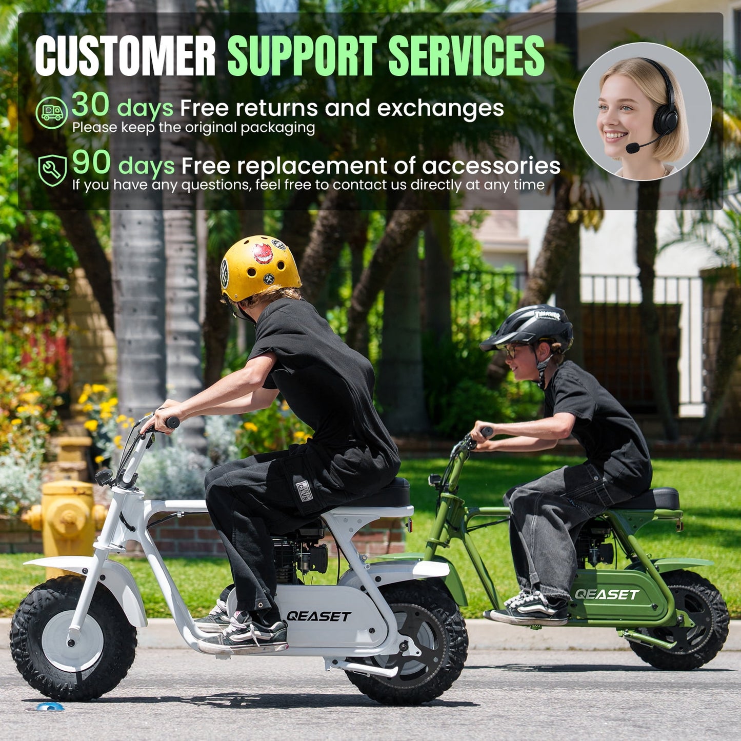 QEASET Mini Dirt Bike – 30 km/h 4-Stroke Off-Road Motorcycle for Teens & Adults,Green