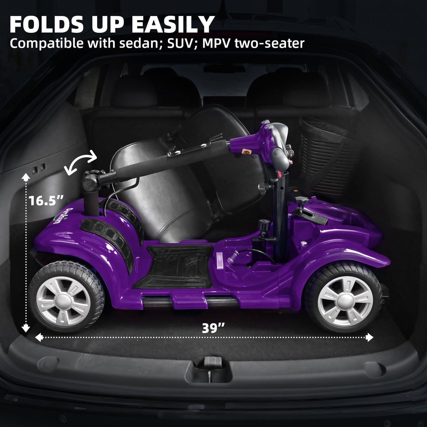 Arshin Mobility Scooters for Seniors,4 Wheels Mobility Scooters Lightweight and Portable,180W 24V Motor,Suitable for Travel,Adults,Elderly(Purple)