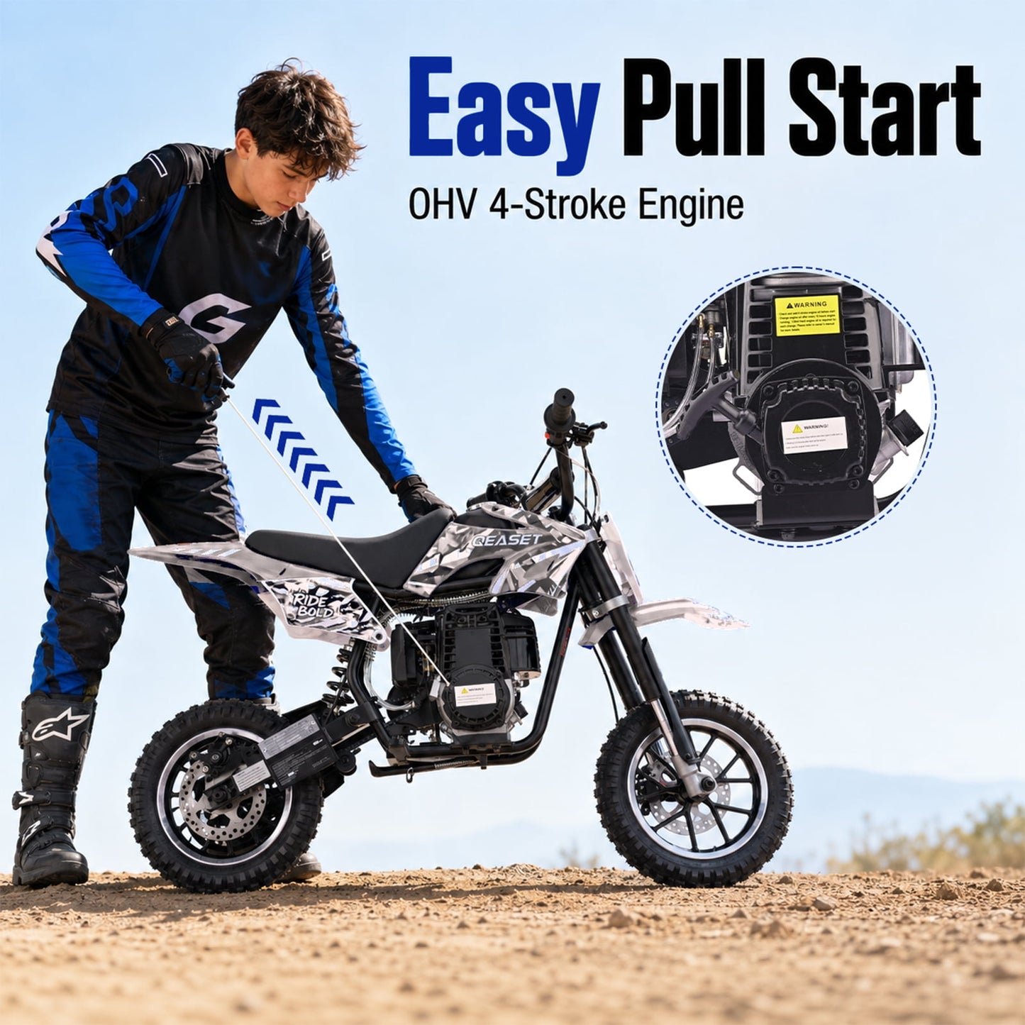 QEASET Mini Bicycles Ride-On Toy, 39cc 4-Stroke Gas Powered Off-Road Motorcycle with Rear Suspension & Disc Brakes, 18 MPH Top Speed, Supports Up to 165 lbs, Black