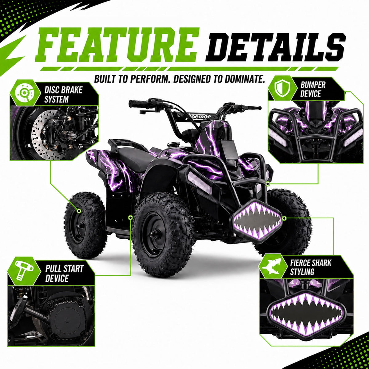 40cc Teen Gas ATV, Gas Powered 4 Wheeler for Teens 13+, 4-Stroke Beginner ATV, Up to 15 MPH, Adjustable Speed, Safety Switches, Front & Rear Brakes - Purple