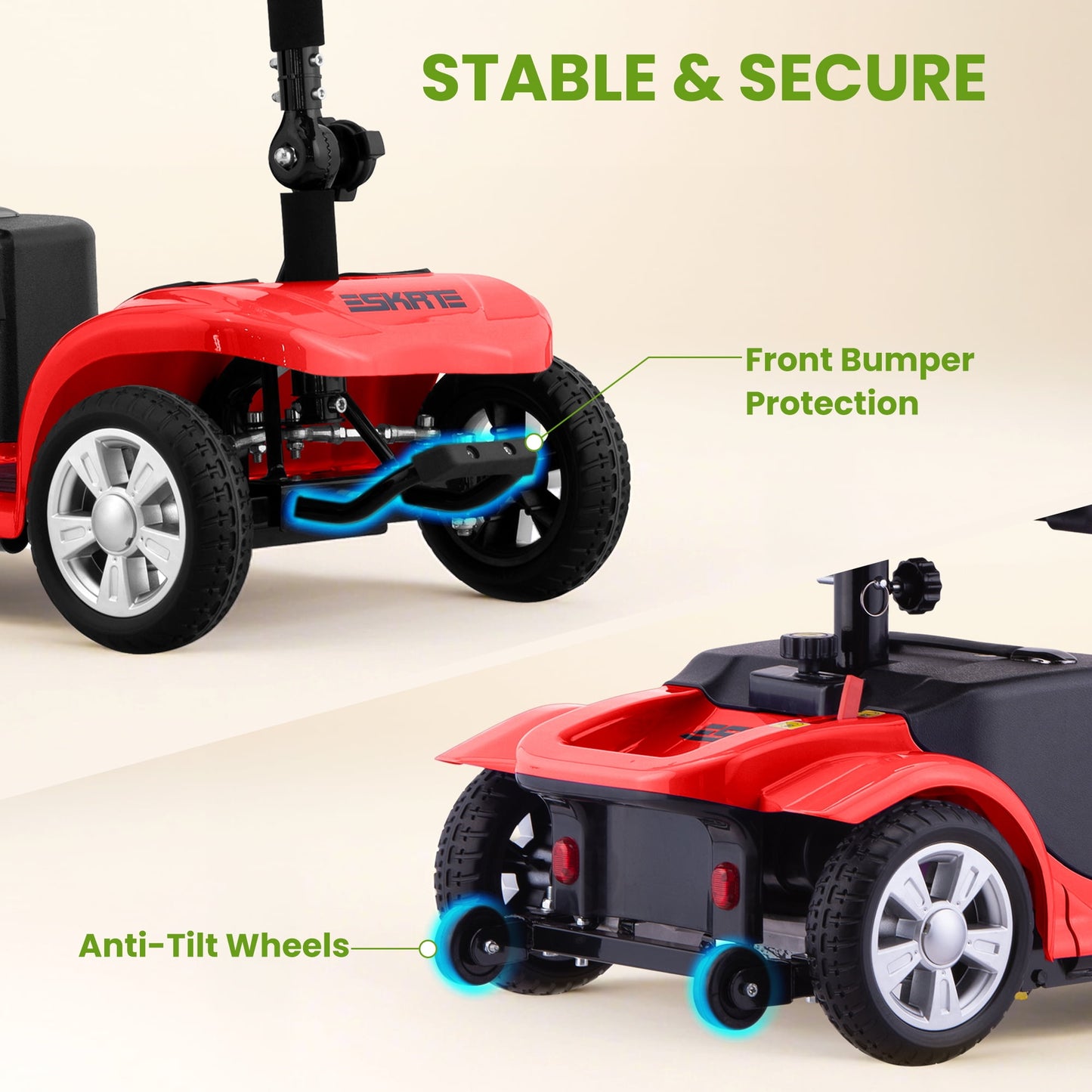 4 Wheels Mobility Scooter for Seniors & Adults,15 Miles Electric Folding Wheelchair Device for Travel,Sunderwell,USB Port,300 lbs Capacity,Red