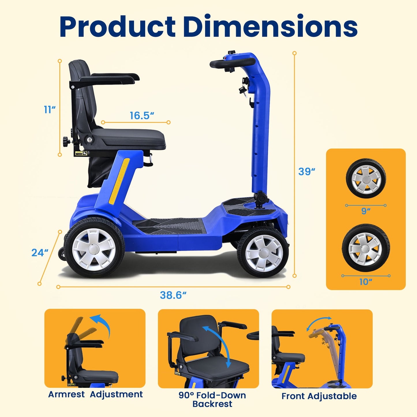 Easy-to-Use Mobility Scooter,Senior Friendly,300lbs Capacity,Blue