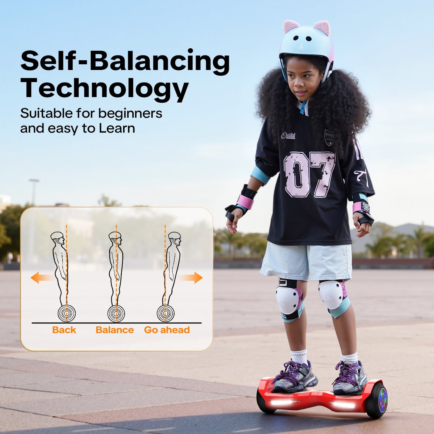 MOSTA All Terrain Self-Balance Scoote ,Electric Scooter Board for Kids & Adults with Bluetooth and Led Lights,6.5 inch, 9 Miles Max 165 lbs capacity Perfect Gift