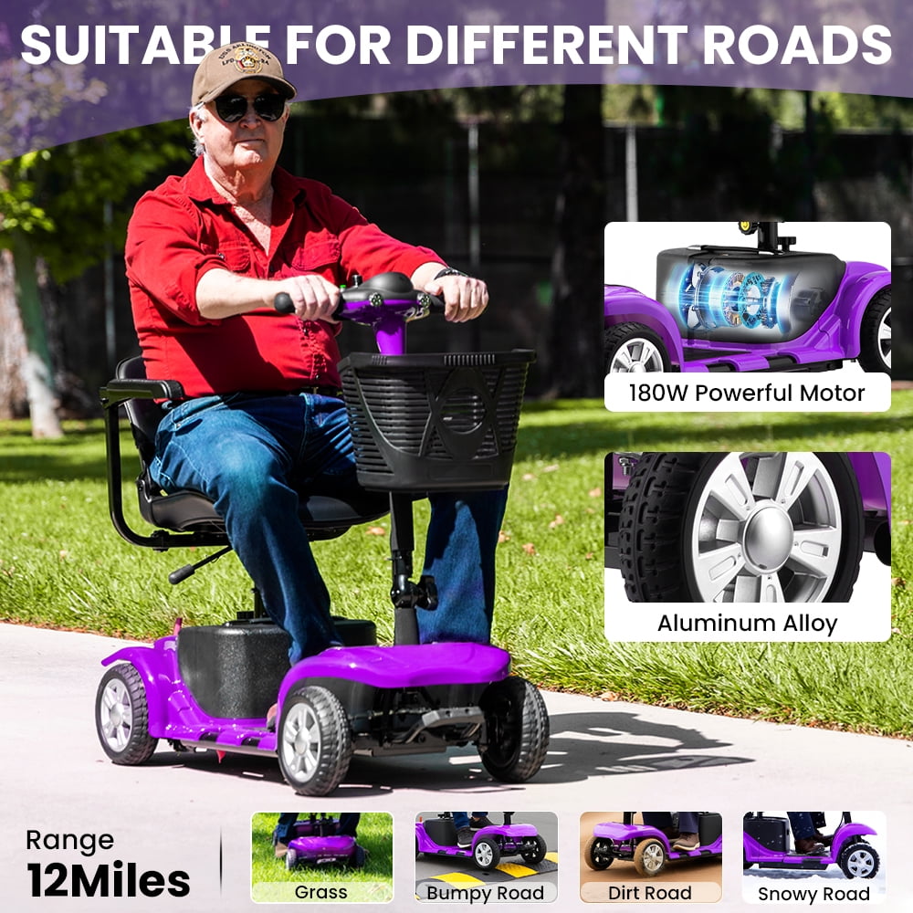 Aoemoe 4 Wheel Mobility Scooter for Seniors, Foldable Powered Mobile Wheelchair for Adult 300lbs, Purple