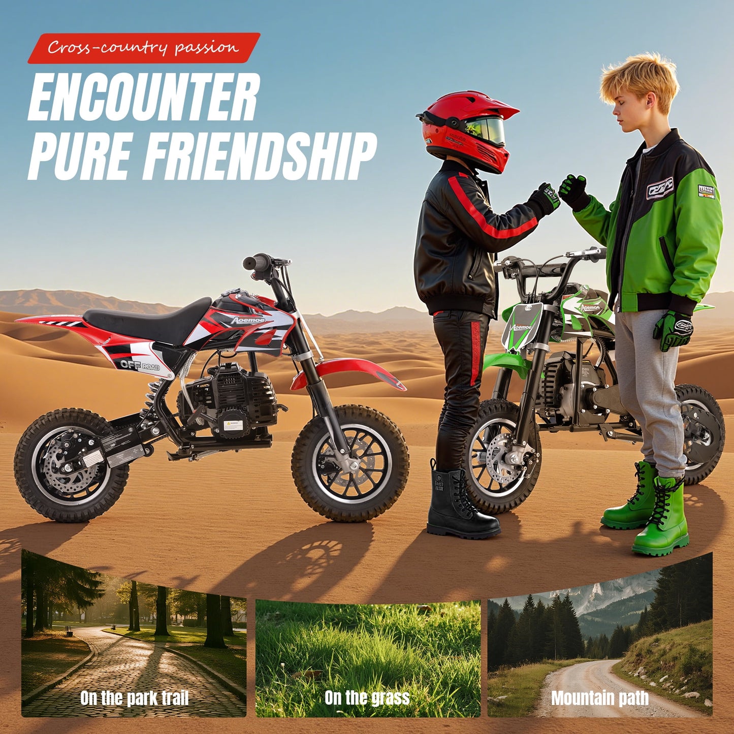 Aoemoe 49cc 2-Stroke Gas Mini Dirt Bike, Off-Road Tires & Disc Brakes, 20mph/160lb, Red